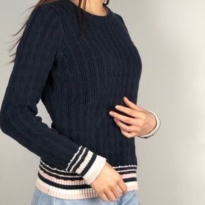 Vintage Tommy Hilfiger Navy and Pink Crew Neck Sweater